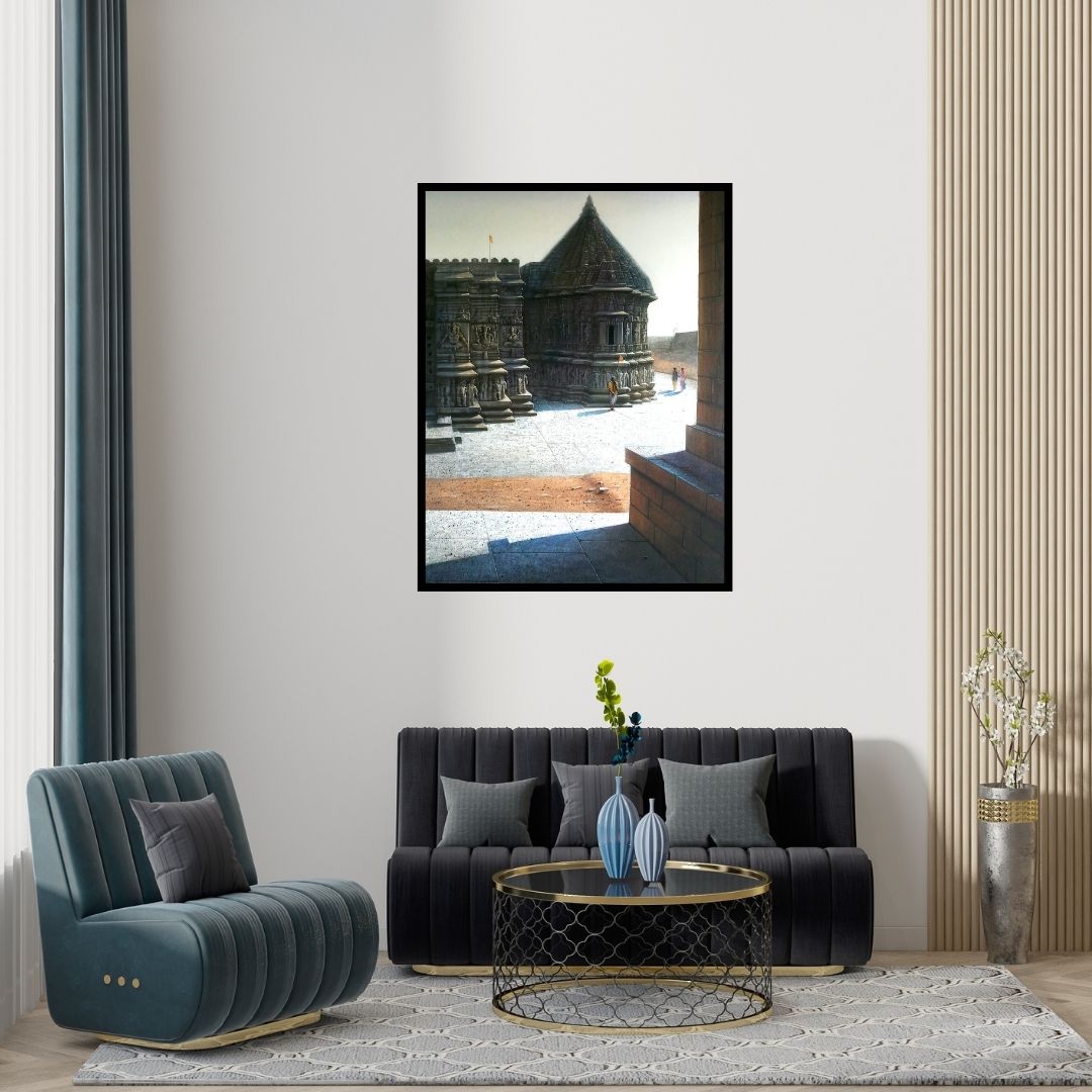 Preview of 'Vitthala Temple Hampi 40 (Kopeshwar Temple)' Painting by Pravin Pasare shown on a wall in a furnished room.