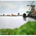 Cityscape watercolor painting titled 'Vollendam The Netherlands', 7x11 inches, by artist Arunava Ray on Paper