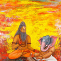 Religious acrylic painting titled 'Vyasa Katha', 48x35 inches, by artist Shivani Attri on Canvas