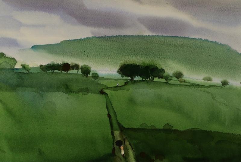 Landscape watercolor painting titled 'Wait! I Am Coming!', 15x22 inches, by artist Prashant Prabhu on Paper