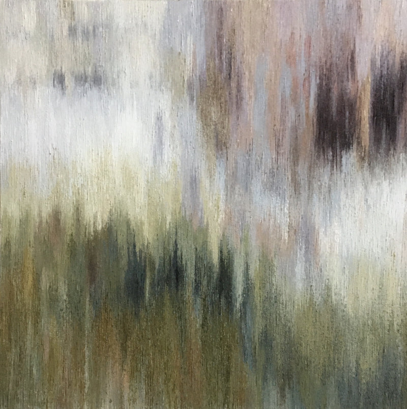 A Walk In The Woods 7' abstract oil painting by artist Gayatri Deshpande, 24x24 inch, on canvas
