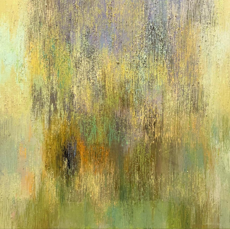 A Walk In The Woods 8' abstract oil painting by artist Gayatri Deshpande, 24x24 inch, on canvas