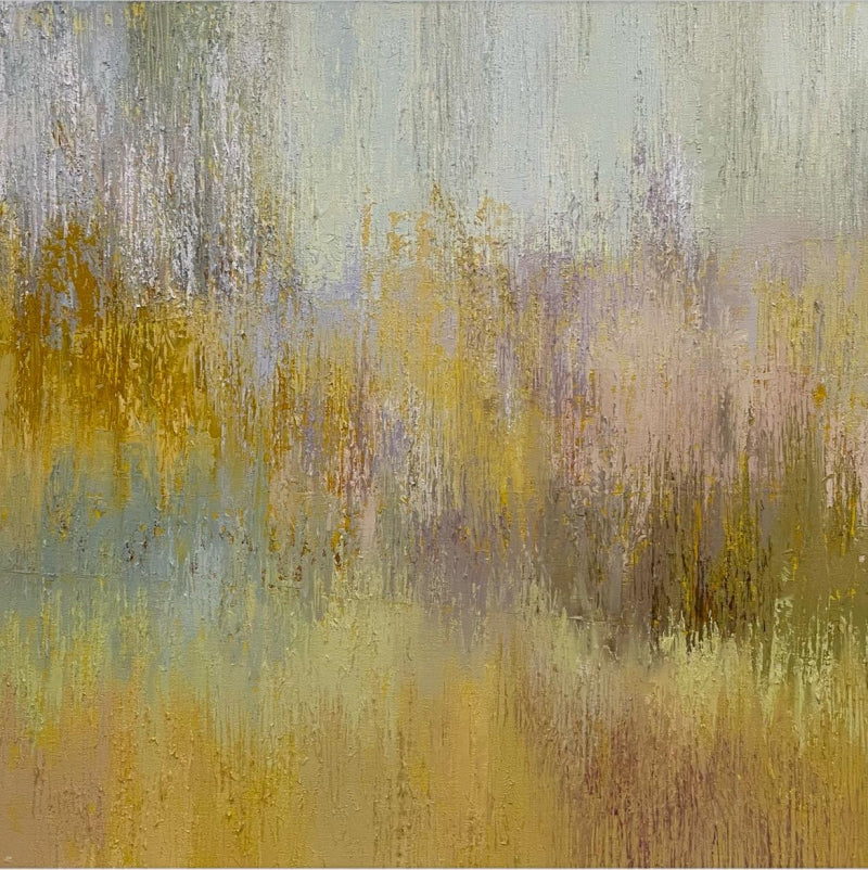A Walk In The Woods 9' abstract oil painting by artist Gayatri Deshpande, 24x24 inch, on canvas