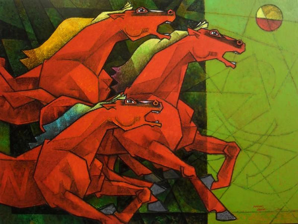 Waltzing Horses Painting by Dinkar Jadhav | ArtZolo.com