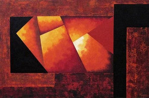 War And Peace (Inferno) by Manju Lamba, Original Acrylic Abstract Painting on Canvas, Medium Horizontal Wall Art