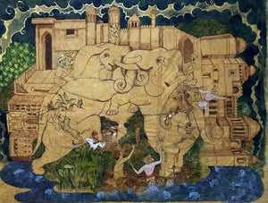 War (A Royal Procession) by Sunil Lohar, Original Watercolor Figurative Painting on Rice Paper, Large Horizontal Wall Art