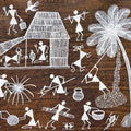 Lifestyle warli traditional art titled 'Warli Art 19', 7x10 inches, by artist Nikita Mundekar on Cloth