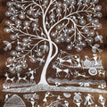 Lifestyle warli traditional art titled 'Warli Art 26', 18x12 inches, by artist Sanjay Parhad on Cloth