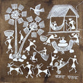 Warli Art 53' figurative warli Traditional Art by artist Sanjay Parhad, 9x9 inch, on cloth
