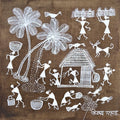 Warli Art 54' figurative warli Traditional Art by artist Sanjay Parhad, 9x9 inch, on cloth