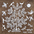 Warli Art 56' figurative warli Traditional Art by artist Sanjay Parhad, 9x9 inch, on cloth