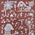 Warli Art 58' figurative warli Traditional Art by artist Sanjay Parhad, 9x9 inch, on cloth