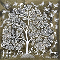 Warli Art 61' figurative warli Traditional Art by artist Sanjay Parhad, 8x8 inch, on cloth