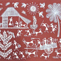 Warli Art 66' figurative warli Traditional Art by artist Sanjay Parhad, 8x10 inch, on cloth