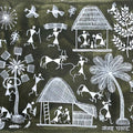 Warli Art 67' figurative warli Traditional Art by artist Sanjay Parhad, 8x10 inch, on cloth