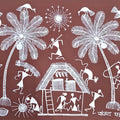 Warli Art 69' figurative warli Traditional Art by artist Sanjay Parhad, 8x10 inch, on cloth