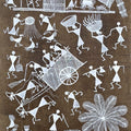 Warli Art 70' figurative warli Traditional Art by artist Sanjay Parhad, 20x11 inch, on cloth