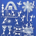 Warli Art 71' figurative warli Traditional Art by artist Sanjay Parhad, 9x9 inch, on cloth