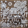 Warli Art 72' figurative warli Traditional Art by artist Sanjay Parhad, 12x12 inch, on cloth