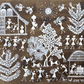 Warli Art 72' figurative warli Traditional Art by artist Sanjay Parhad, 10x12 inch, on cloth