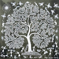 Warli Art 74' figurative warli Traditional Art by artist Sanjay Parhad, 10x10 inch, on cloth