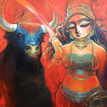 Warrior 2' religious acrylic painting by artist Subrata Ghosh, 36x36 inch, on canvas