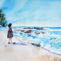 Seascape watercolor painting titled 'Watching the waves', 21x14 inches, by artist Lasya Upadhyaya on Paper