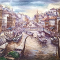 Cityscape watercolor painting titled 'Water City 3', 22x30 inch, by artist Shubhashis Mandal on Handmade Paper