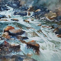 Landscape watercolor painting titled 'Water fall', 20x14 inches, by artist Sanjay Dhawale on handmade paper
