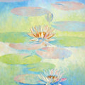 Nature oil painting titled 'Water Lilies 69', 42x18 inches, by artist Swati Kale on Canvas