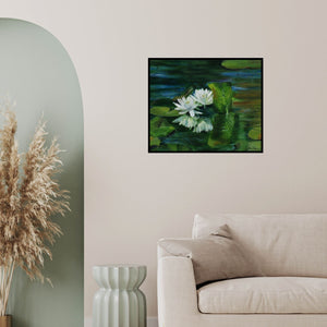 In-situ view of Sulakshana Dharmadhikari's 'Water Lily 15 (Water Lily Reflections)' painting in a room