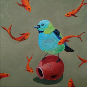 Fantasy oil painting titled 'Water Search 8', 12x12 inches, by artist ABHILASHA SINGH on Canvas