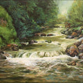 Seascape acrylic painting titled 'Waterfall 1', 18x30 inches, by artist Chandrashekhar P Aher on Canvas