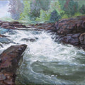 Seascape acrylic painting titled 'Waterfall 2', 12x16 inches, by artist Chandrashekhar P Aher on Canvas