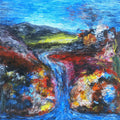Waterfall Beyond The Hills' abstract acrylic painting by artist Ganesh Singh, 29x27 inch, on canvas
