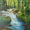 Waterfall In Forest' landscape oil painting by artist Umesh Pandey, 22x16 inch, on canvas