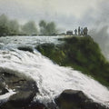 Nature watercolor painting titled 'Waterfall', 14x10 inches, by artist Niketan Bhalerao on Paper