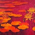 Waterlilies' nature oil painting by artist Swati Kale, 30x60 inch, on canvas
