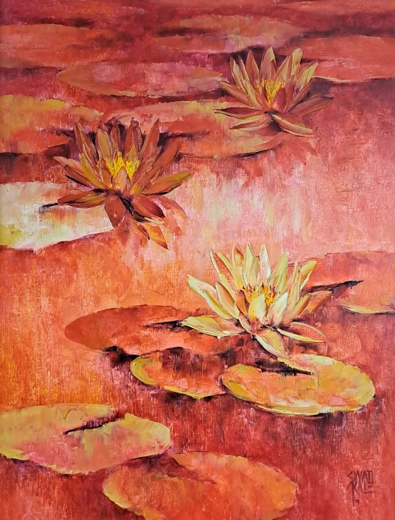 'Waterlilies 1' nature oil painting by artist Swati Kale, 18x14 inch, on canvas
