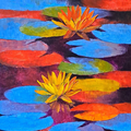 Waterlilies' nature oil painting by artist Swati Kale, 42x18 inch, on canvas