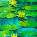 Nature oil painting titled 'Waterlilies 101', 42x18 inches, by artist Swati Kale on Canvas