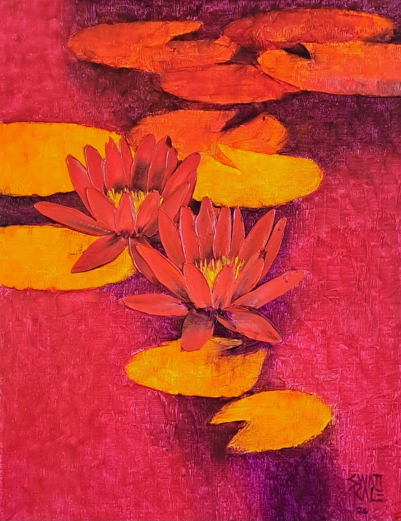 Waterlilies 11' nature oil painting by artist Swati Kale, 18x14 inch, on canvas