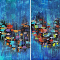 Waterlilies 12 (Diptych)' nature acrylic painting by artist Arundhati Pise, 24x24 inch, on canvas