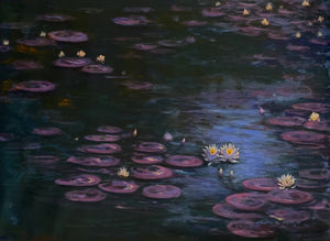 Waterlilies 16 by Chaitan Bhosale, Original Acrylic Nature Painting on Canvas, Large Horizontal Wall Art