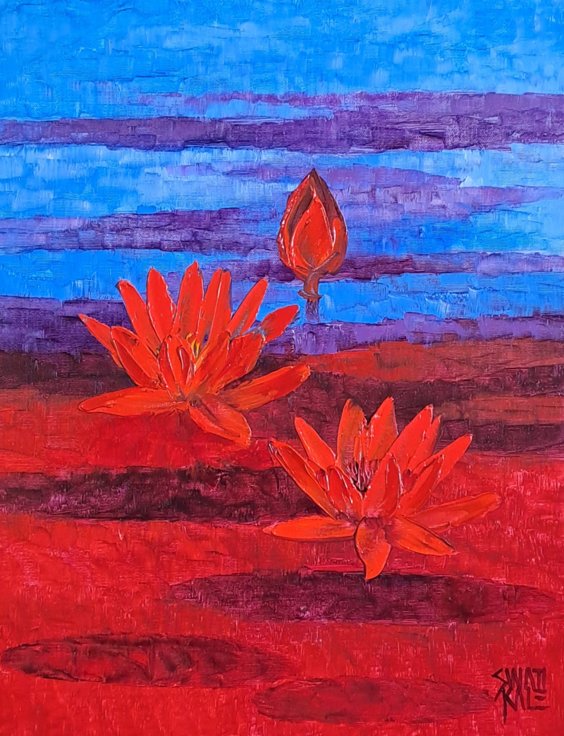 Waterlilies 16' nature oil painting by artist Swati Kale, 18x14 inch, on canvas