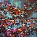 Nature acrylic painting titled 'Waterlilies 2', 48x48 inch, by artist Arundhati Pise on Canvas
