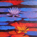 Nature oil painting titled 'Waterlilies 22', 42x18 inches, by artist Swati Kale on Canvas