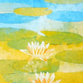 Nature oil painting titled 'Waterlilies 23', 42x18 inches, by artist Swati Kale on Canvas