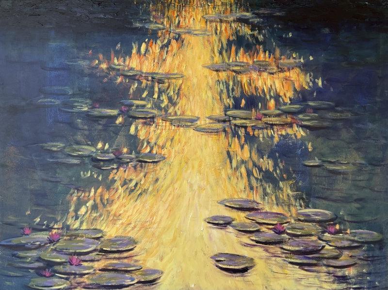Nature acrylic painting titled 'Waterlilies 3', 36x48 inches, by artist Chaitan Bhosale on Canvas