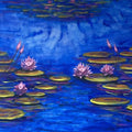Waterlilies 4' nature acrylic painting by artist Chaitan Bhosale, 36x60 inch, on canvas